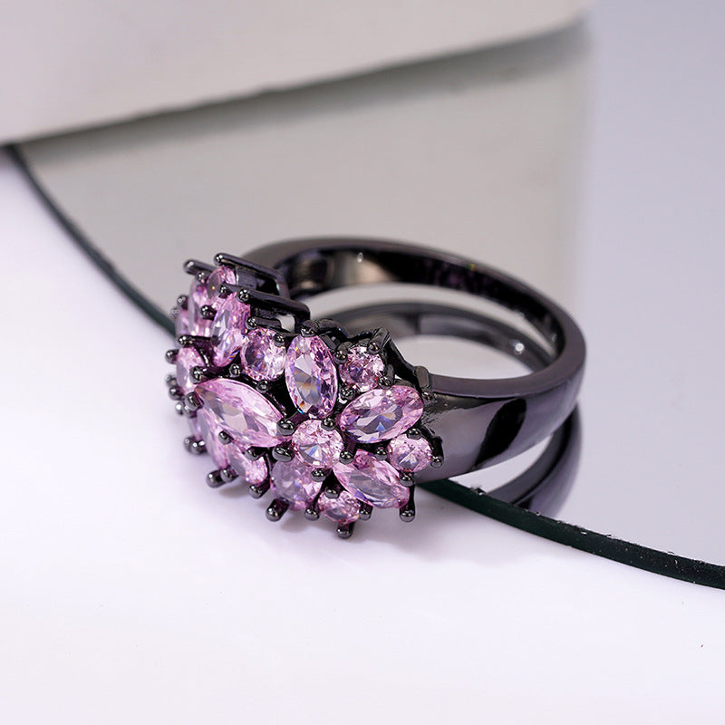 Amethyst Bloom Cluster Black River Plated Ring