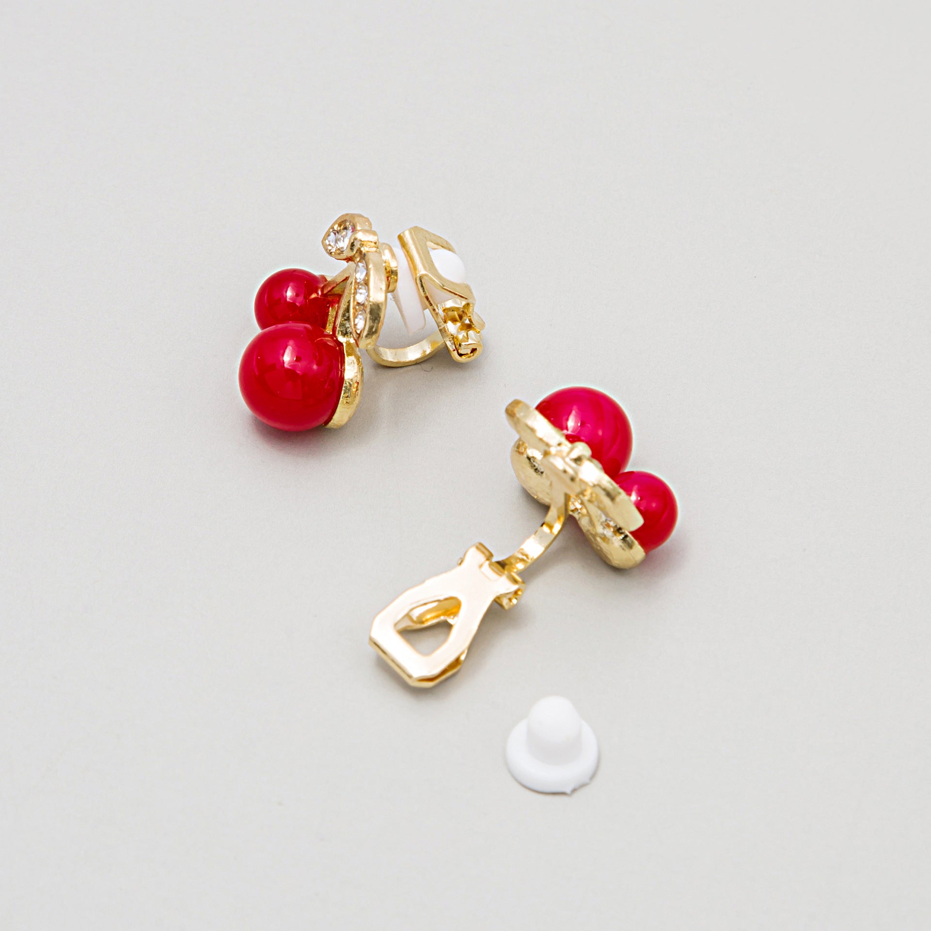 Scarlet Blush Cherry Clip Earrings