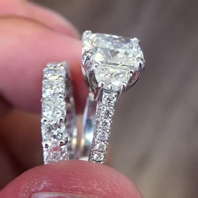 Eternal Radiance Princess Cut 925 Silver Plated Ring Set