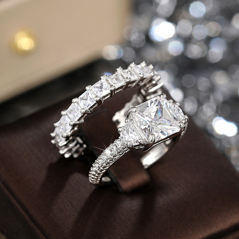 Eternal Radiance Princess Cut 925 Silver Plated Ring Set