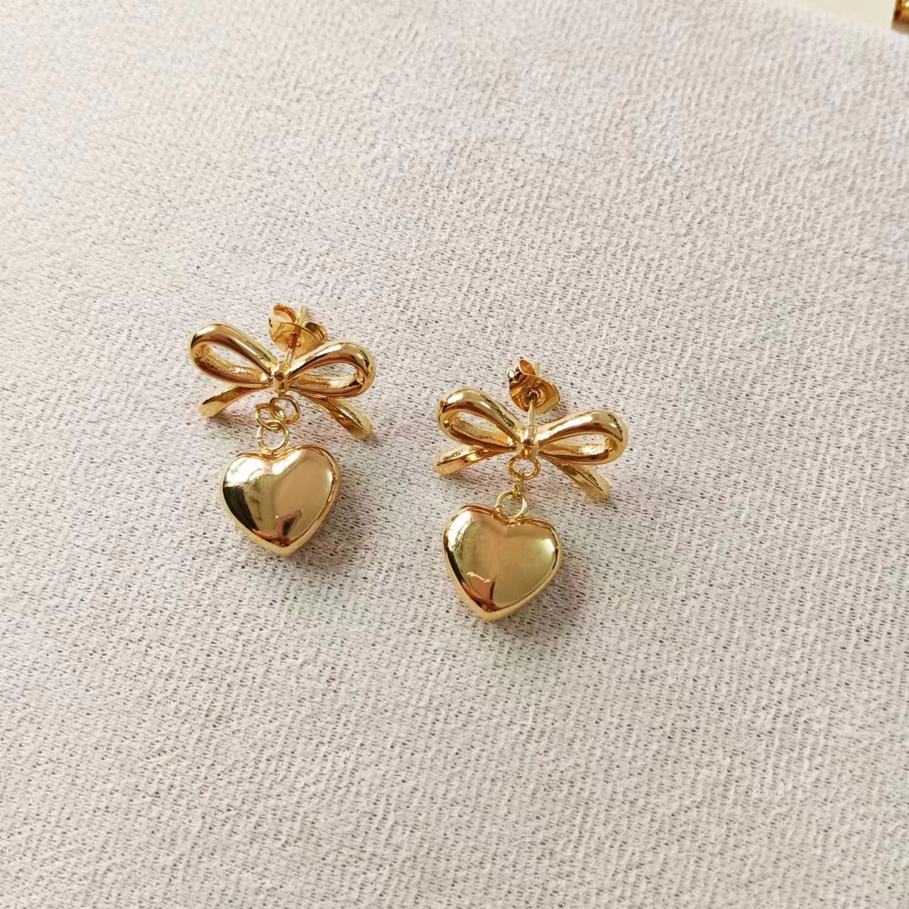Golden Bowheart Drop Earrings