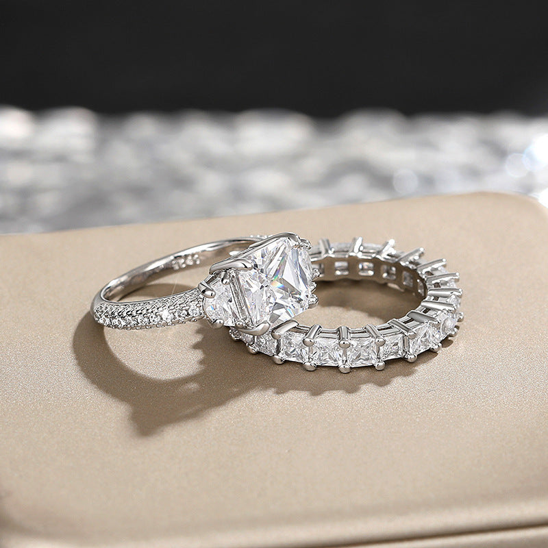 Eternal Radiance Princess Cut 925 Silver Plated Ring Set