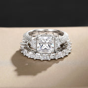 Eternal Radiance Princess Cut 925 Silver Plated Ring Set