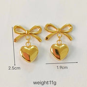 Golden Bowheart Drop Earrings