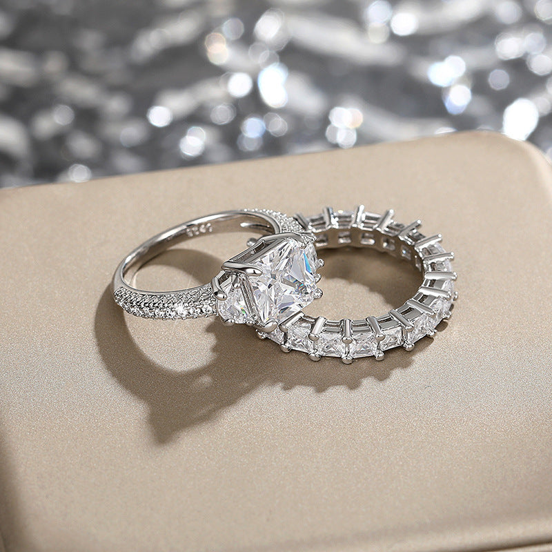 Eternal Radiance Princess Cut 925 Silver Plated Ring Set