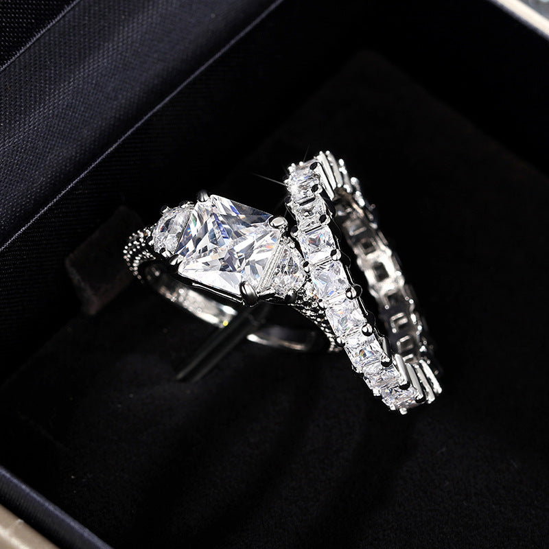 Eternal Radiance Princess Cut 925 Silver Plated Ring Set