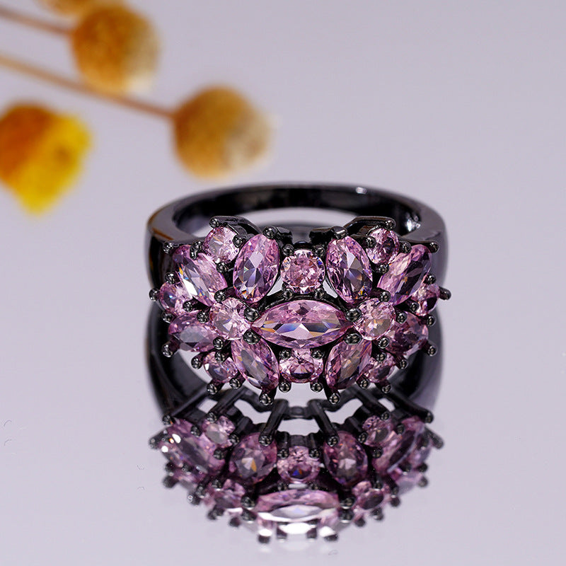 Amethyst Bloom Cluster Black River Plated Ring