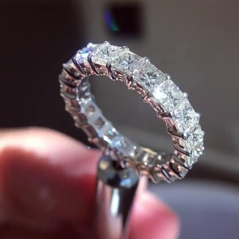 Eternal Radiance Princess Cut 925 Silver Plated Ring Set