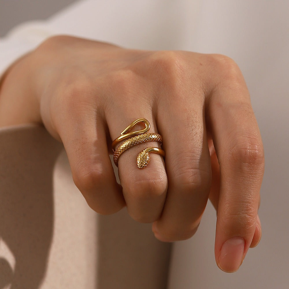 Golden Serpent Ring 28K Gold Plated Adjustable – Krishanki Global ...