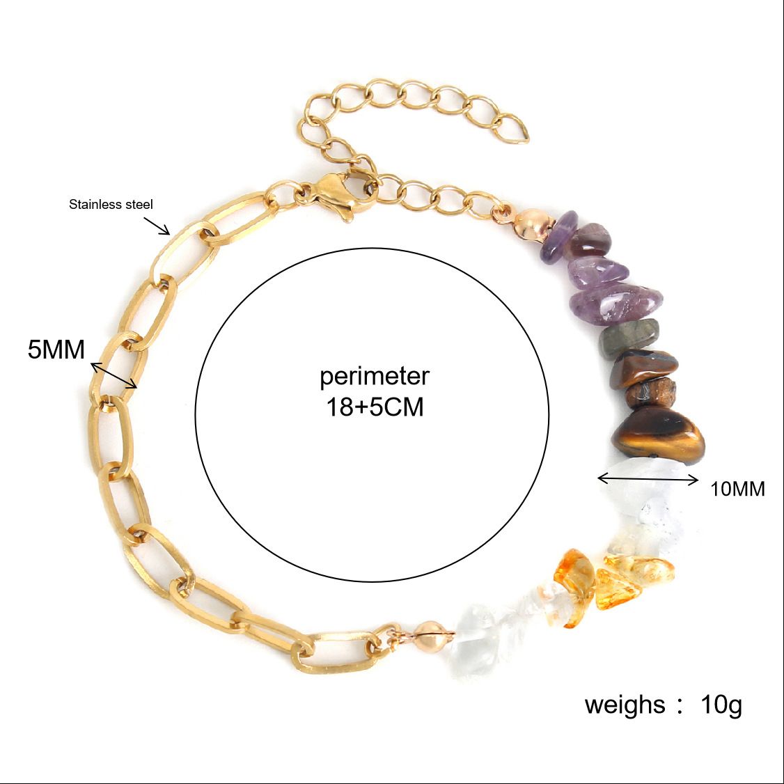 Natural Gemstone Bracelet with Copper Golden Plating
